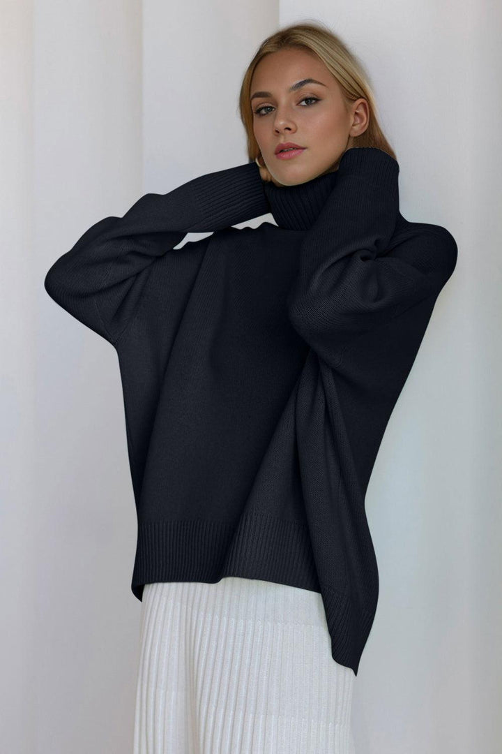 Basic Bae Turtleneck Dropped Shoulder Long Sleeve Sweater - JOWLILI