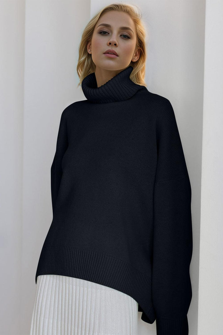 Basic Bae Turtleneck Dropped Shoulder Long Sleeve Sweater - JOWLILI