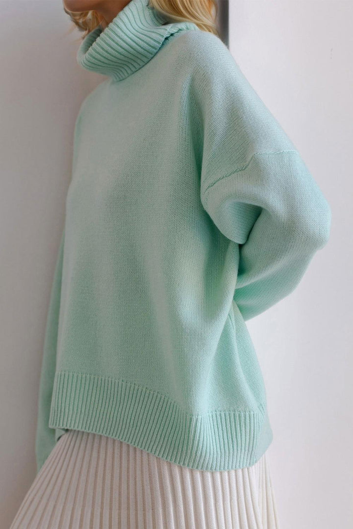 Basic Bae Turtleneck Dropped Shoulder Long Sleeve Sweater - JOWLILI