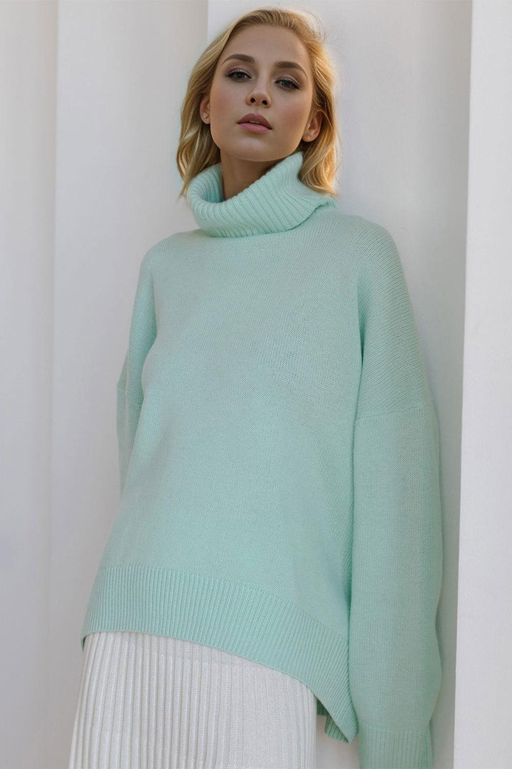 Basic Bae Turtleneck Dropped Shoulder Long Sleeve Sweater - JOWLILI