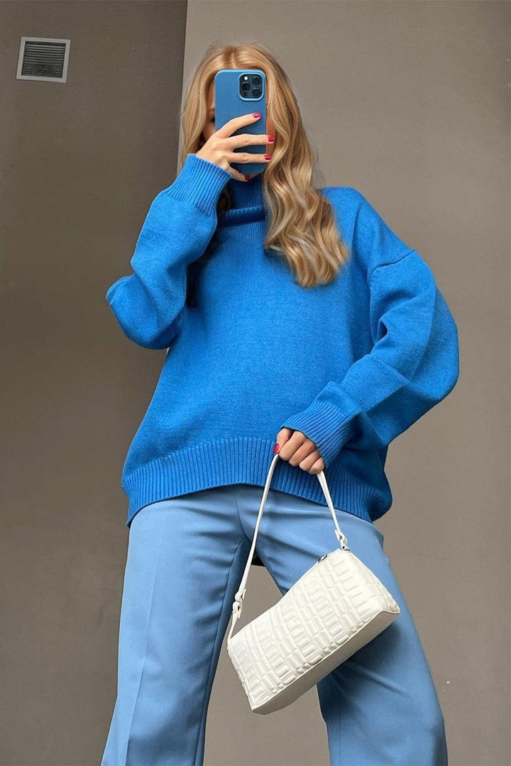 Basic Bae Turtleneck Dropped Shoulder Long Sleeve Sweater - JOWLILI