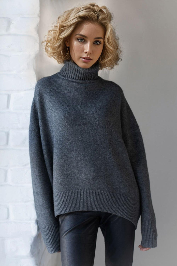 Basic Bae Turtleneck Dropped Shoulder Long Sleeve Sweater - JOWLILI