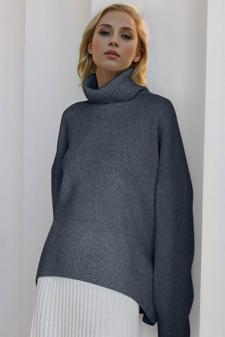 Basic Bae Turtleneck Dropped Shoulder Long Sleeve Sweater - JOWLILI
