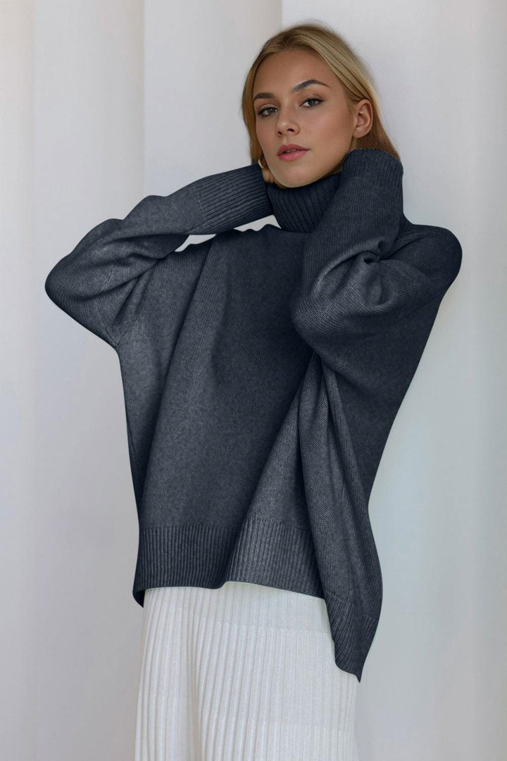 Basic Bae Turtleneck Dropped Shoulder Long Sleeve Sweater - JOWLILI