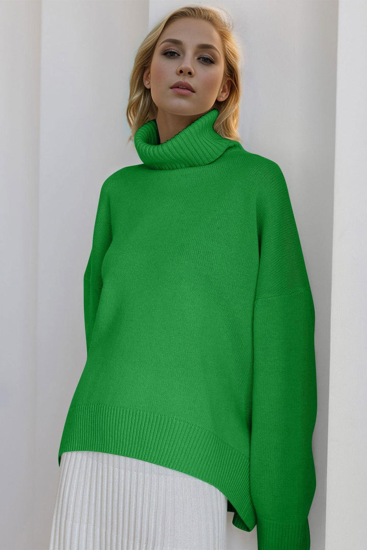 Basic Bae Turtleneck Dropped Shoulder Long Sleeve Sweater - JOWLILI