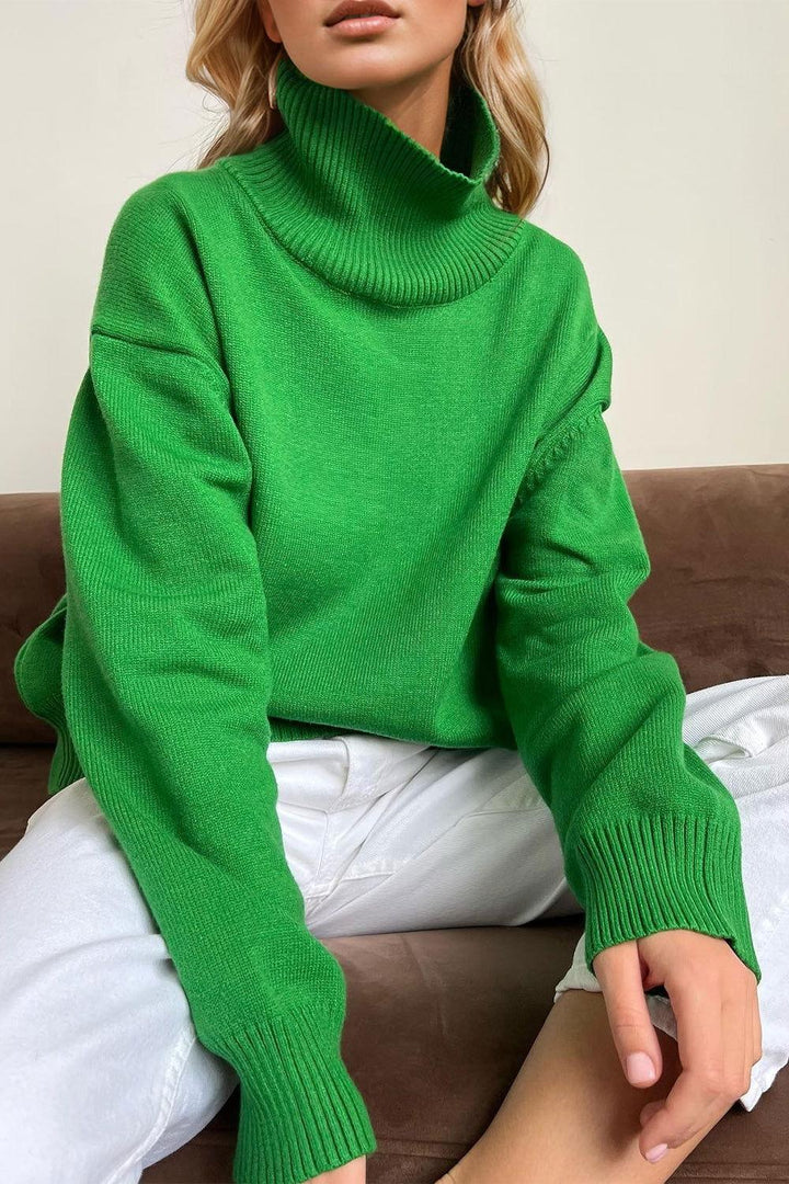 Basic Bae Turtleneck Dropped Shoulder Long Sleeve Sweater - JOWLILI