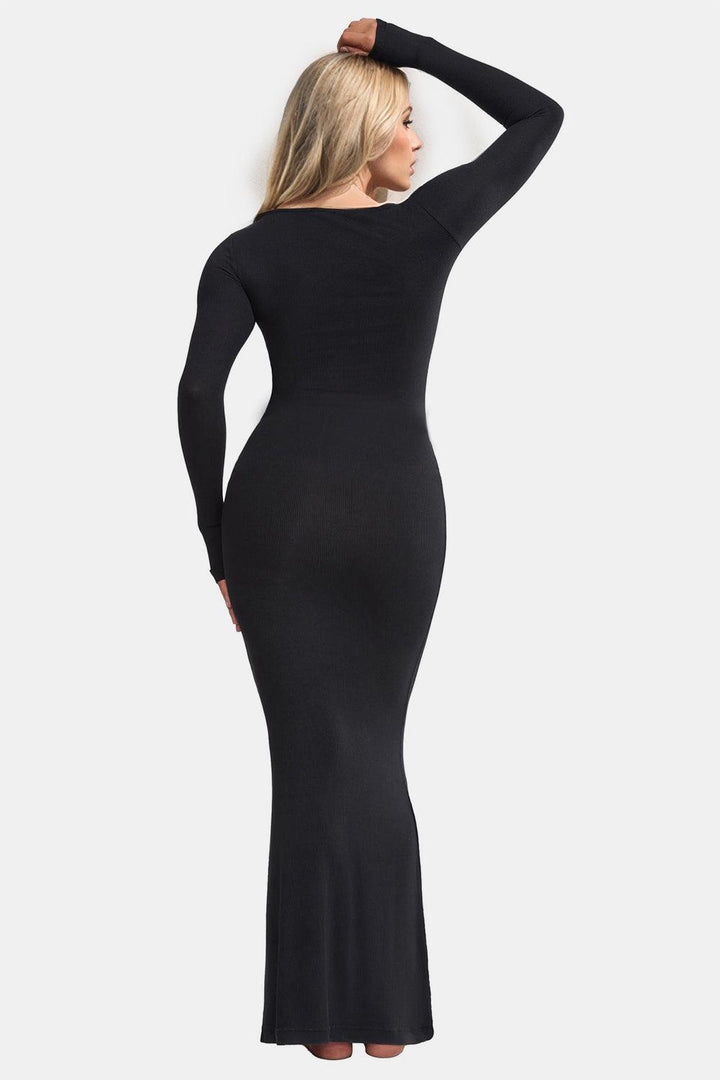 Built-In Shapewear Square Neck Long Sleeve Maxi Dress - JOWLILI