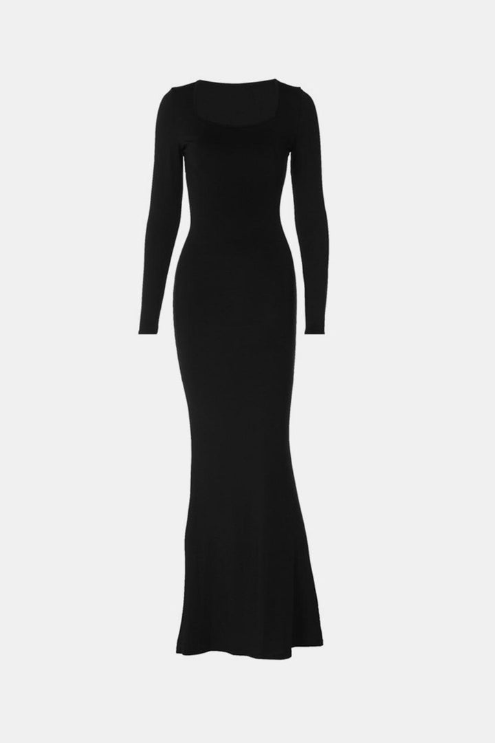 Built-In Shapewear Square Neck Long Sleeve Maxi Dress - JOWLILI