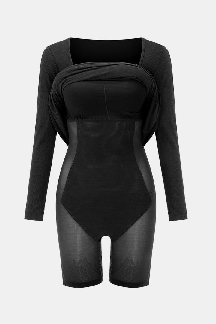 Built-In Shapewear Square Neck Long Sleeve Maxi Dress - JOWLILI