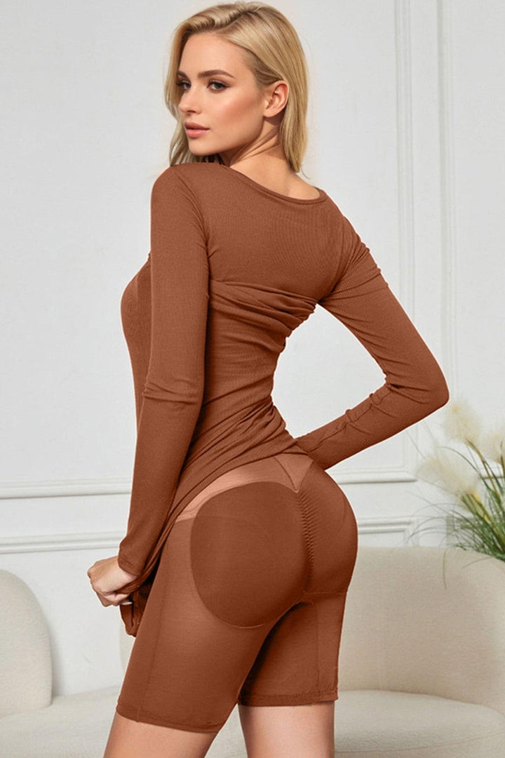 Built-In Shapewear Square Neck Long Sleeve Maxi Dress - JOWLILI