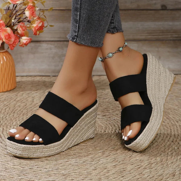 Chic Open Toe Wedge Sandals with Double Straps - JOWLILI