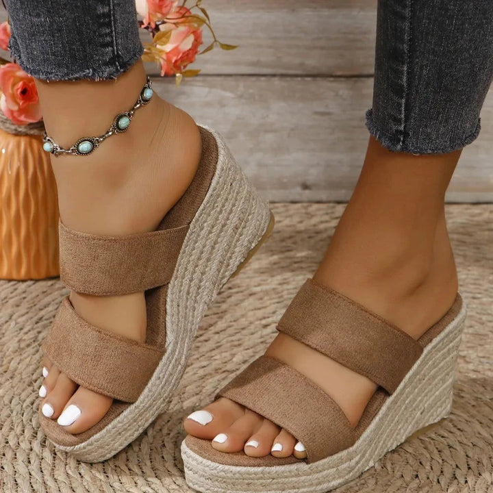 Chic Open Toe Wedge Sandals with Double Straps - JOWLILI
