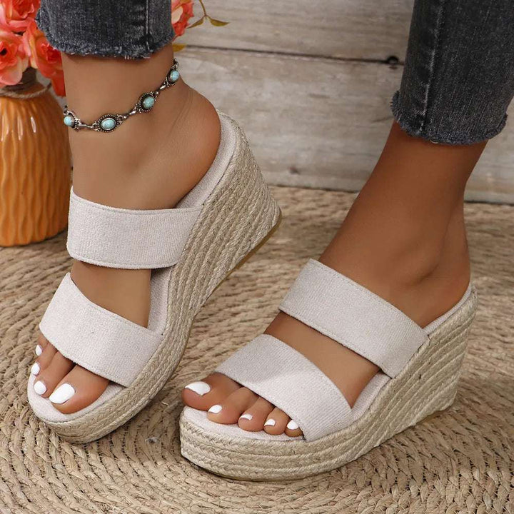Chic Open Toe Wedge Sandals with Double Straps - JOWLILI