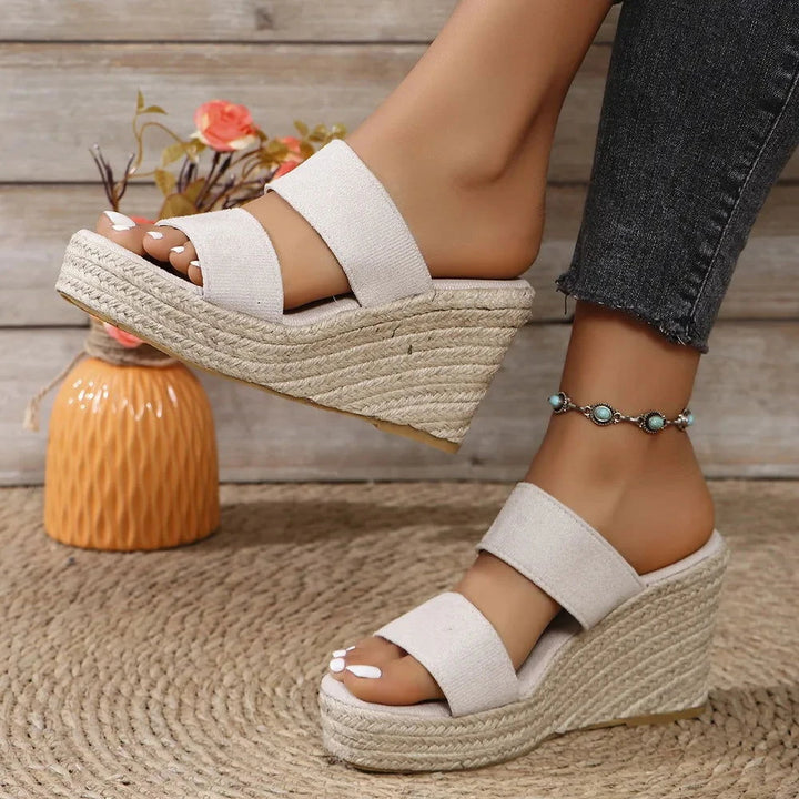 Chic Open Toe Wedge Sandals with Double Straps - JOWLILI