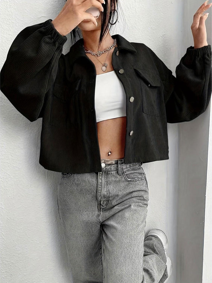 Collared Neck Dropped Shoulder Jacket - JOWLILI