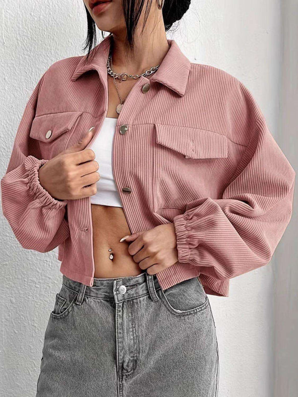 Collared Neck Dropped Shoulder Jacket - JOWLILI