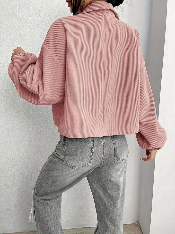 Collared Neck Dropped Shoulder Jacket - JOWLILI