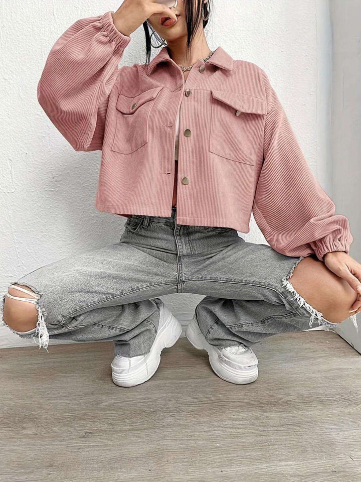 Collared Neck Dropped Shoulder Jacket - JOWLILI