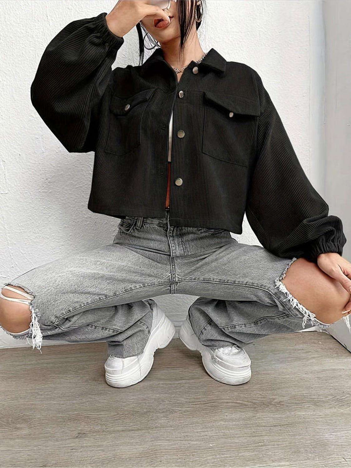 Collared Neck Dropped Shoulder Jacket - JOWLILI