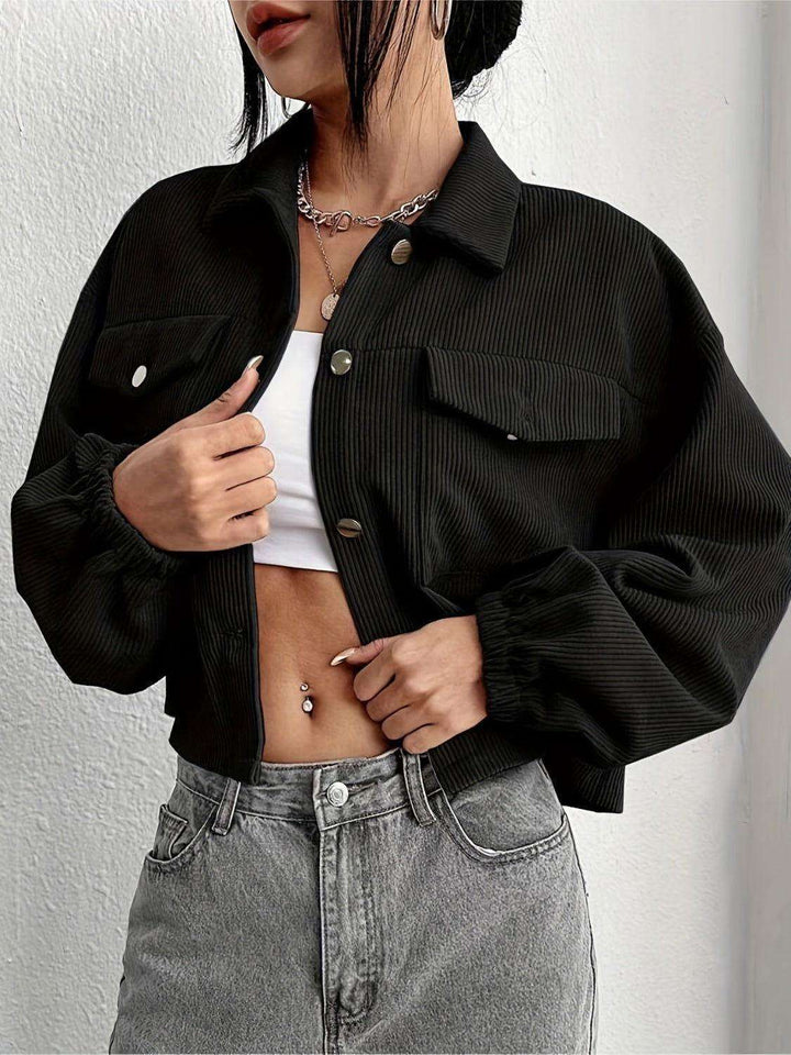 Collared Neck Dropped Shoulder Jacket - JOWLILI