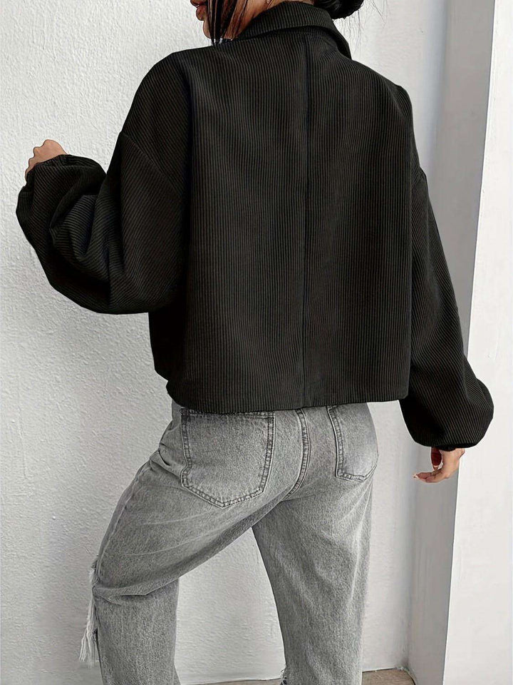 Collared Neck Dropped Shoulder Jacket - JOWLILI