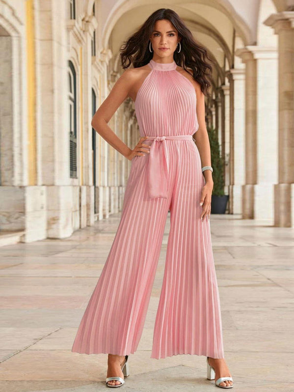 Cutout Tied Pleated Sleeveless Jumpsuit - JOWLILI