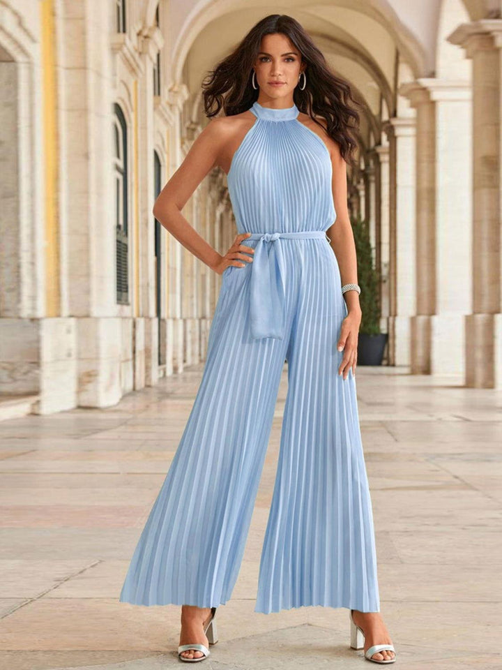 Cutout Tied Pleated Sleeveless Jumpsuit - JOWLILI