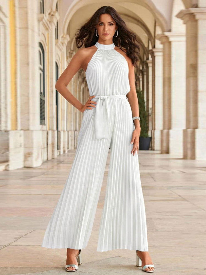 Cutout Tied Pleated Sleeveless Jumpsuit - JOWLILI