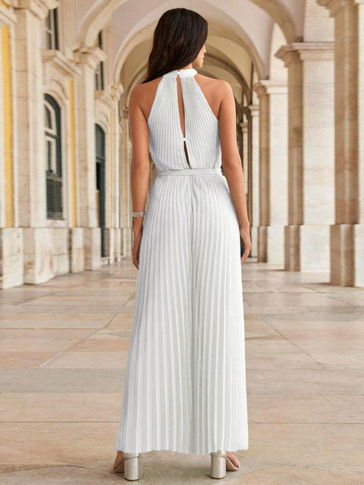 Cutout Tied Pleated Sleeveless Jumpsuit - JOWLILI