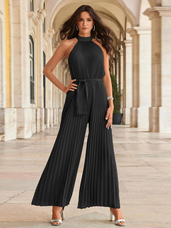 Cutout Tied Pleated Sleeveless Jumpsuit - JOWLILI