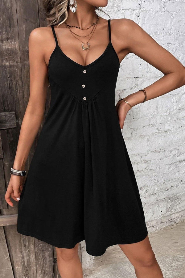 Decorative Button Scoop Neck Cami Dress - JOWLILI -  - Trendsi - Decorative Button Scoop Neck Cami Dress - JOWLILI - - #tag1#