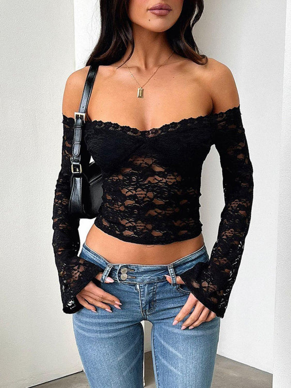 Devine Lace Off-Shoulder Long Sleeve Top - JOWLILI
