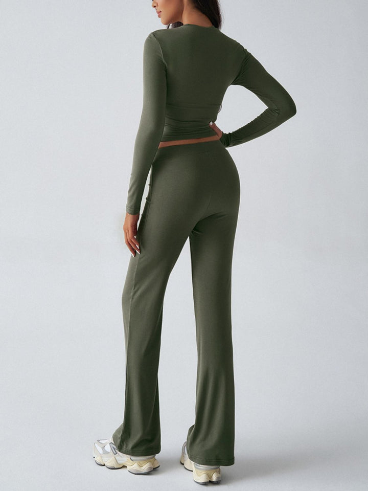 Devine Round Neck Long Sleeve Top and Drawstring Pants Set - JOWLILI