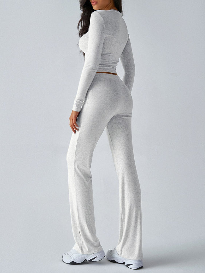 Devine Round Neck Long Sleeve Top and Drawstring Pants Set - JOWLILI