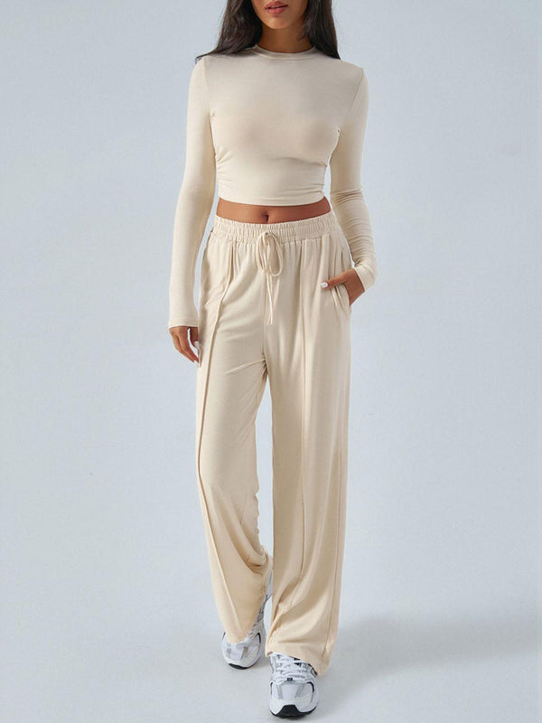 Devine Round Neck Long Sleeve Top and Pants Set - JOWLILI