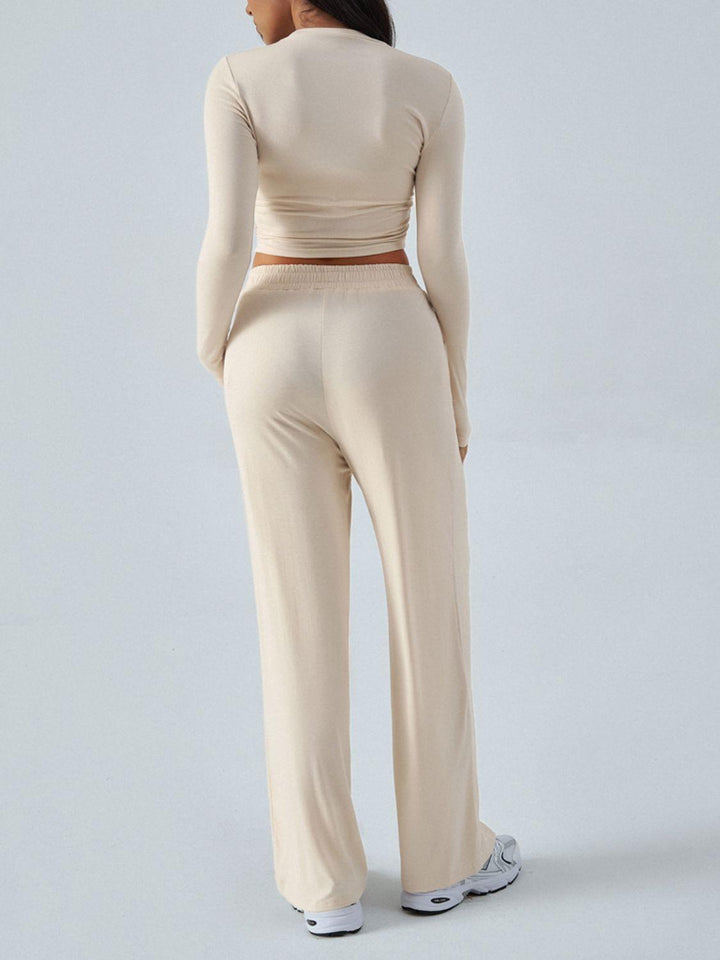 Devine Round Neck Long Sleeve Top and Pants Set - JOWLILI