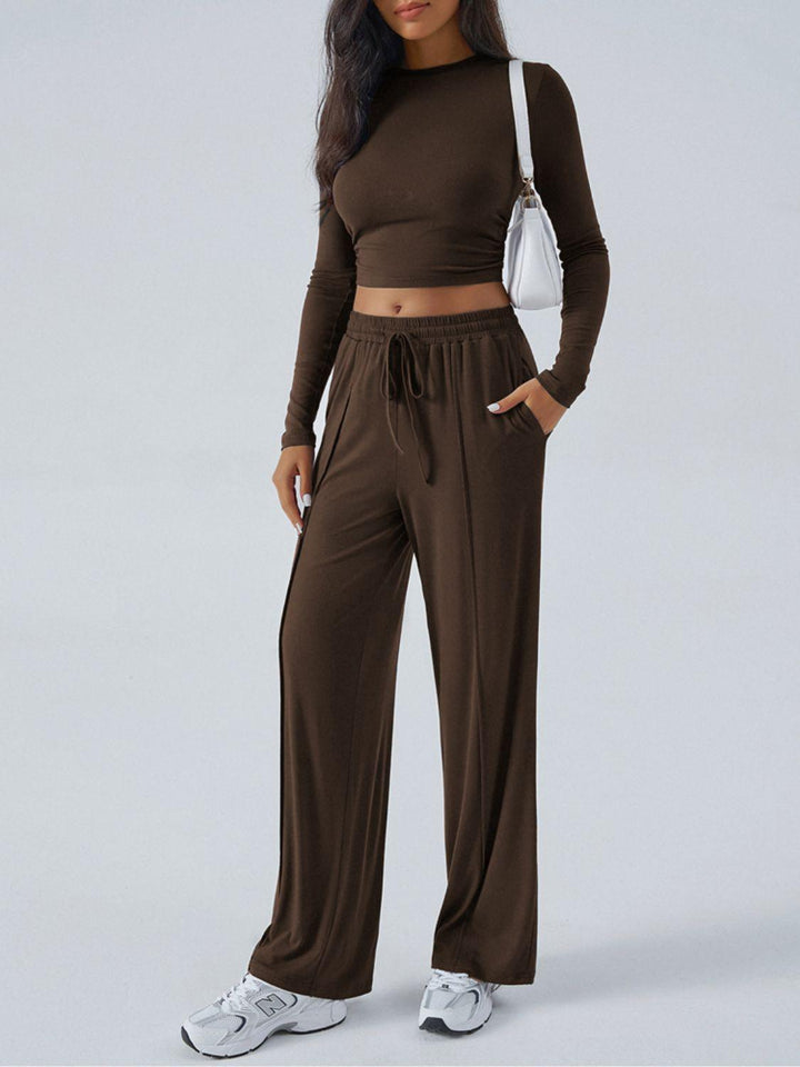 Devine Round Neck Long Sleeve Top and Pants Set - JOWLILI