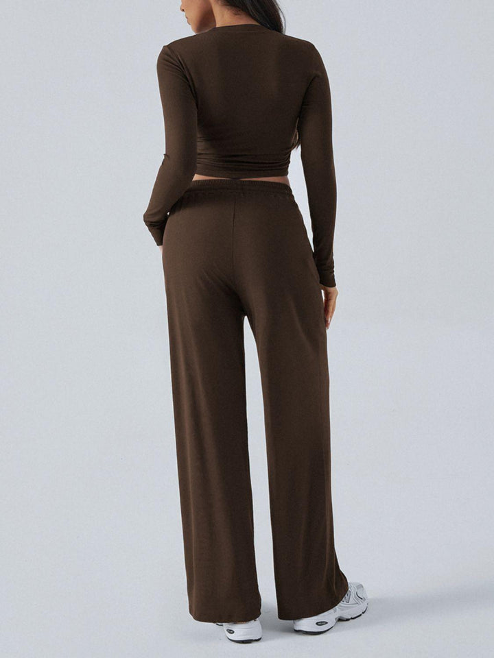Devine Round Neck Long Sleeve Top and Pants Set - JOWLILI