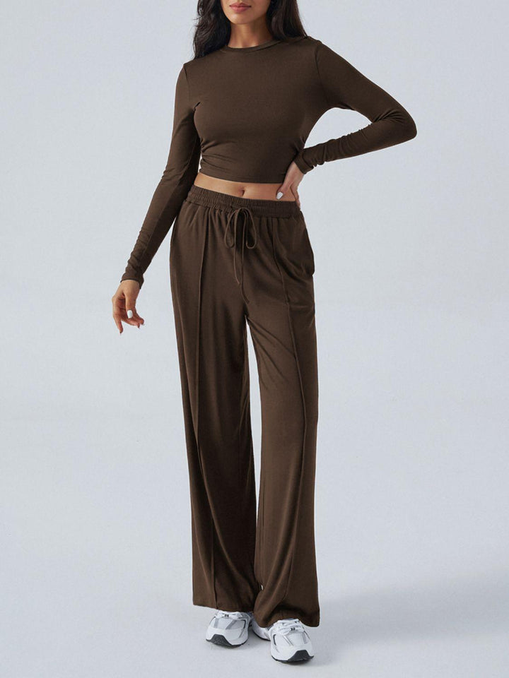 Devine Round Neck Long Sleeve Top and Pants Set - JOWLILI