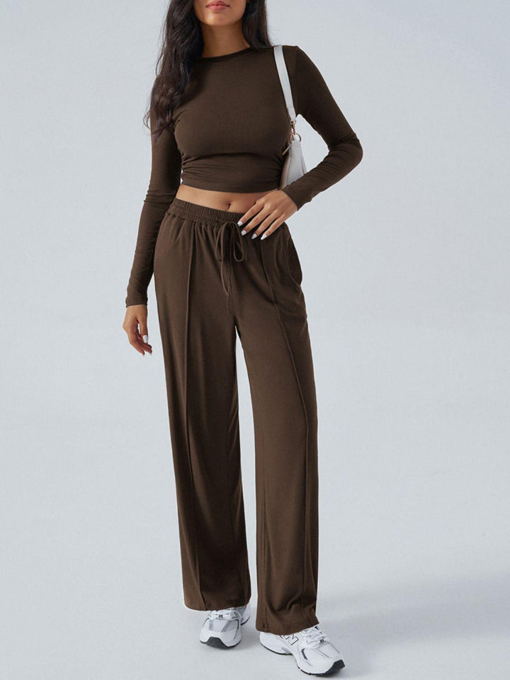 Devine Round Neck Long Sleeve Top and Pants Set - JOWLILI