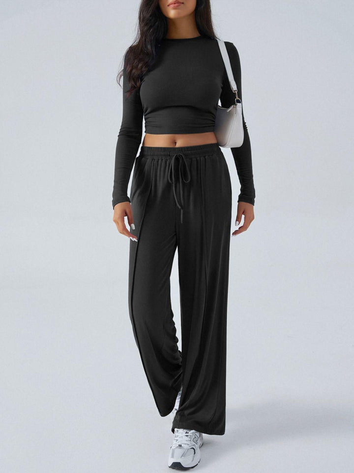 Devine Round Neck Long Sleeve Top and Pants Set - JOWLILI