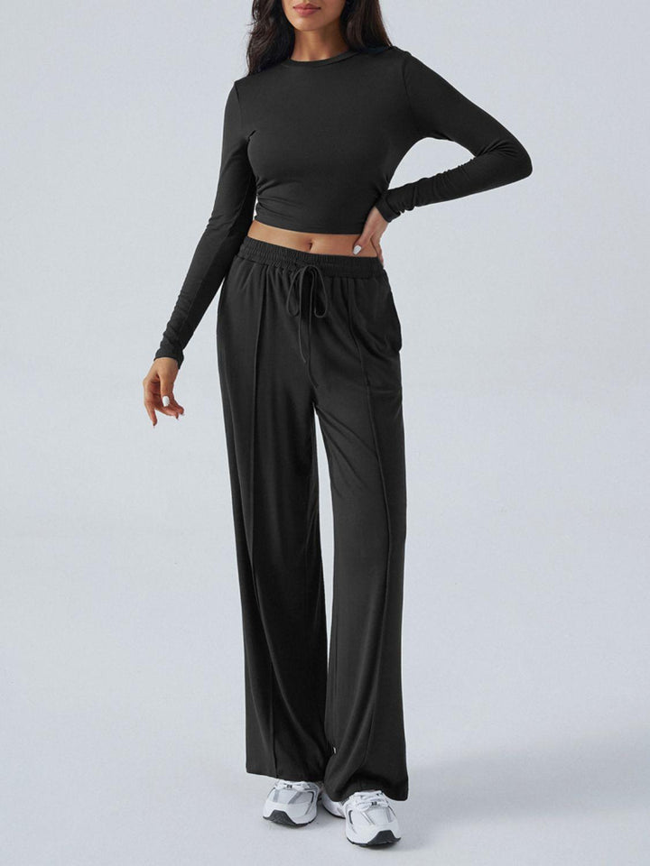 Devine Round Neck Long Sleeve Top and Pants Set - JOWLILI