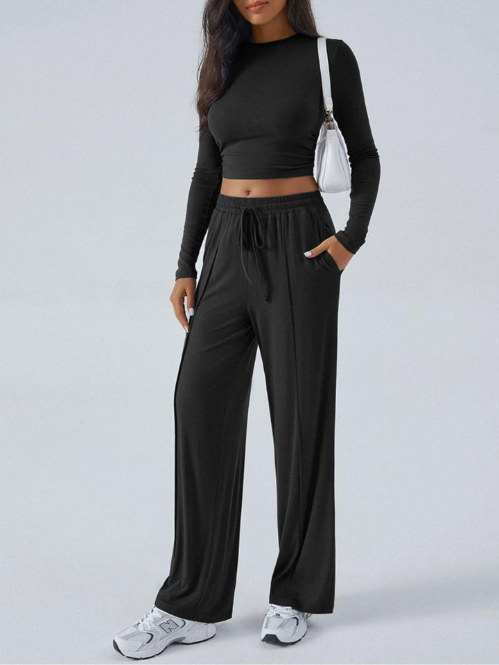 Devine Round Neck Long Sleeve Top and Pants Set - JOWLILI