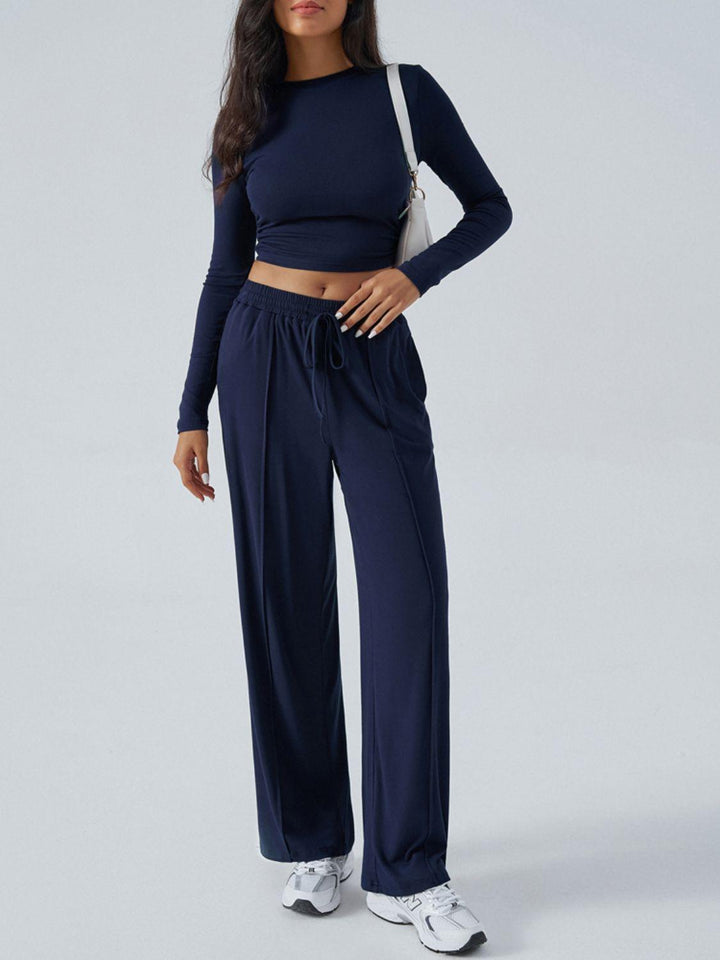 Devine Round Neck Long Sleeve Top and Pants Set - JOWLILI