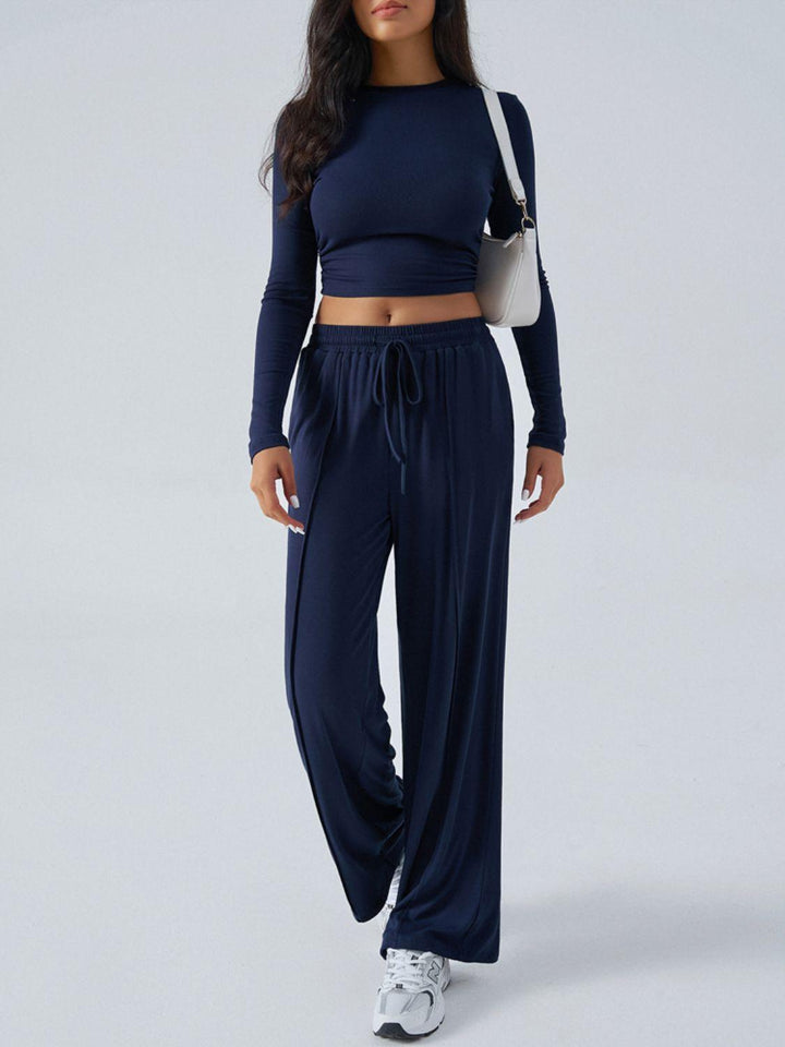 Devine Round Neck Long Sleeve Top and Pants Set - JOWLILI