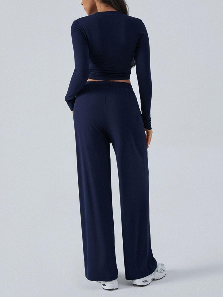 Devine Round Neck Long Sleeve Top and Pants Set - JOWLILI