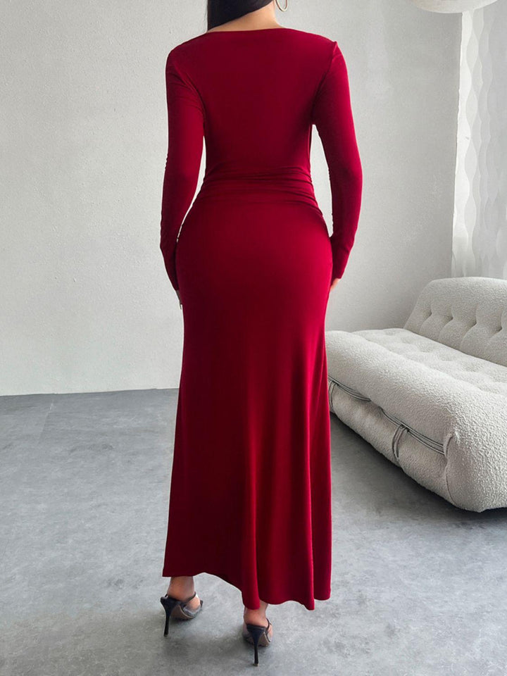 Devine Ruched Long Sleeve Maxi Dress - JOWLILI