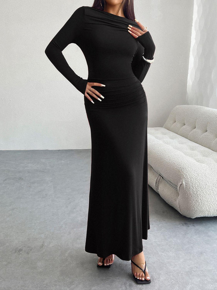 Devine Ruched Long Sleeve Maxi Dress - JOWLILI