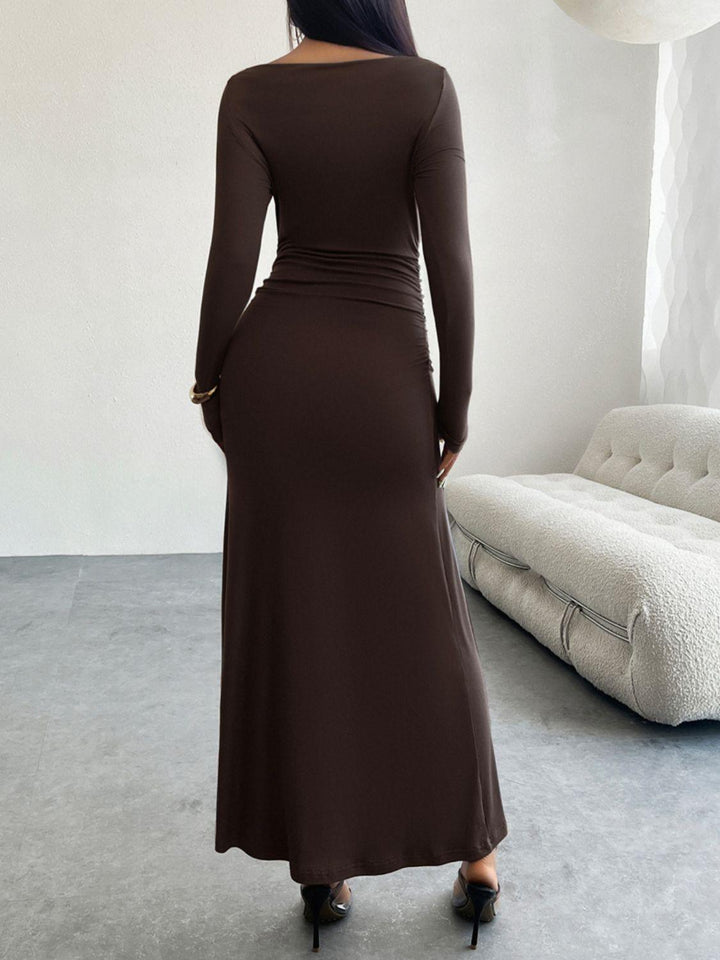 Devine Ruched Long Sleeve Maxi Dress - JOWLILI