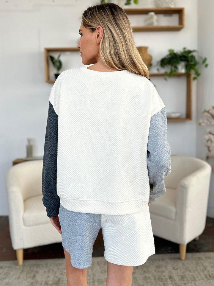 Double Take Full Size Contrast Drop Shoulder Top and Shorts Set - JOWLILI